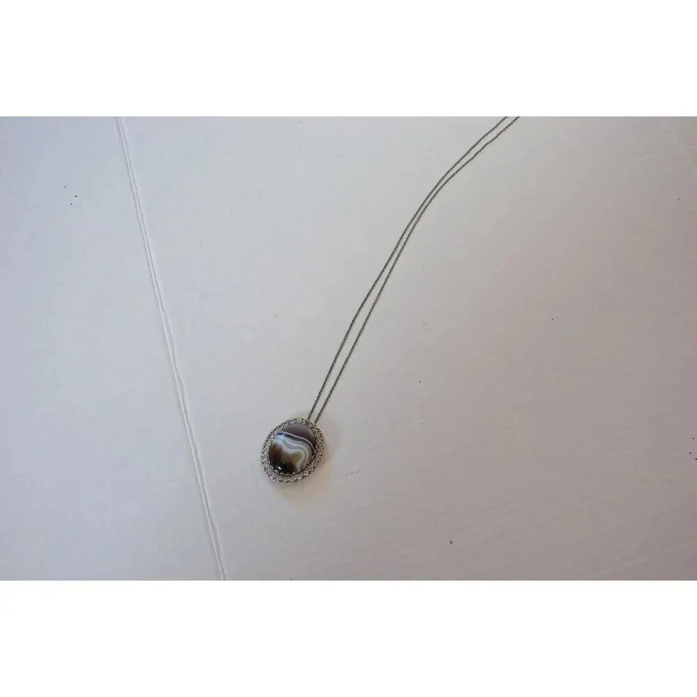 Vtg Banded Stone Pendant Brooch